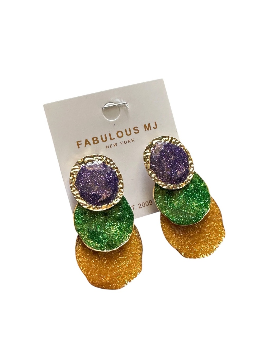 Women’s  Triple Glitter Drop Earrings - Purple, Green & Gold Mardi Gras